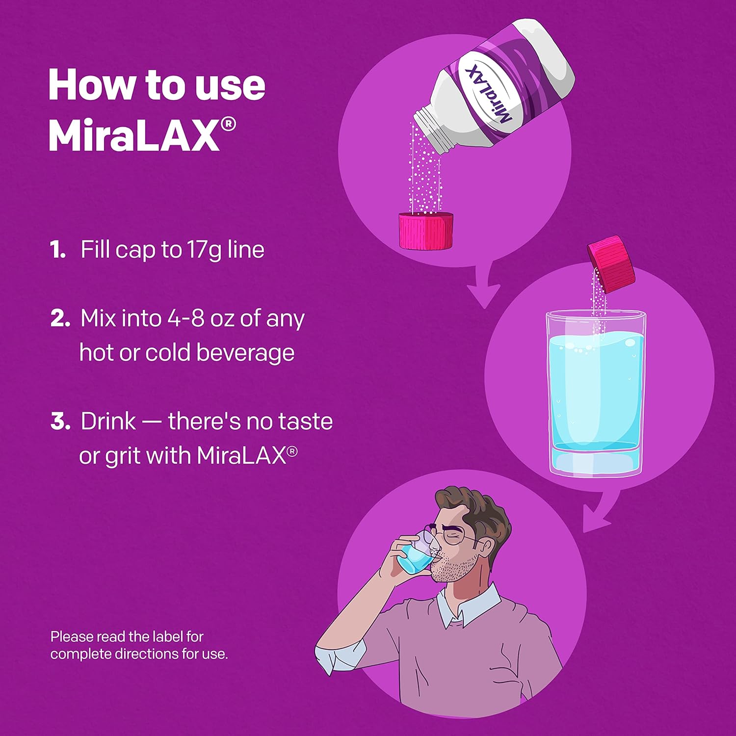 MiraLAX Laxative Powder, Gentle Constipation Relief, PEG 3350, Physician Recommended, No Harsh Side Effects : MiraLAX: Health & Household