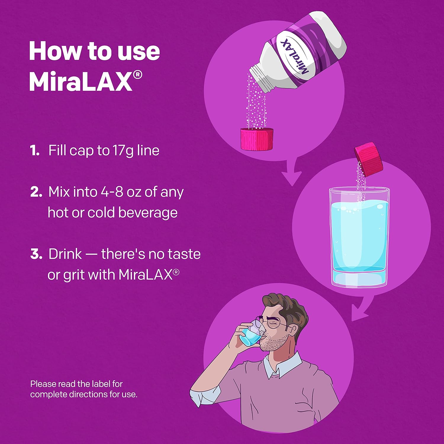 Miralax Gentle Constipation Relief Laxative Powder, Stool Softener With Peg 3350, Works Naturally With Water In Your Body, No Harsh Side Effects, Osmotic Laxative, 45 Dose : Health & Household