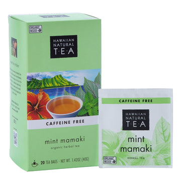 Hawaiian Natural Tea Organic Mamaki Mint Tea Blend - Caffeine Free Herbal Tea - Antioxidant-Rich, Calming, Wellness Tea For Bedtime, Anxiety & Stress - Gift For Tea Lovers - 20 Tea Bags