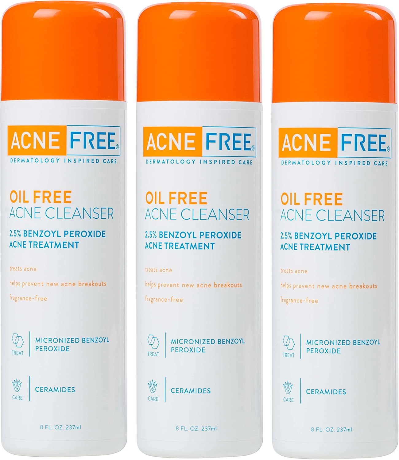 Acnefree Oil-Free Acne Cleanser For Oily Skin And Acne Prone Skin Formulated With Benzoyl Peroxide 2.5%, Helps Clear Blemishes And Nourish Skin, 8 Fl Oz (Pack Of 3)