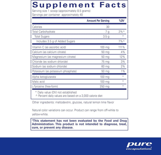 Pure Encapsulations Electrolyte Energy Formula | Hydration Supplement Powder For Muscle Recovery, Minerals, Mental Focus, And Working Out* | 12 Ounces