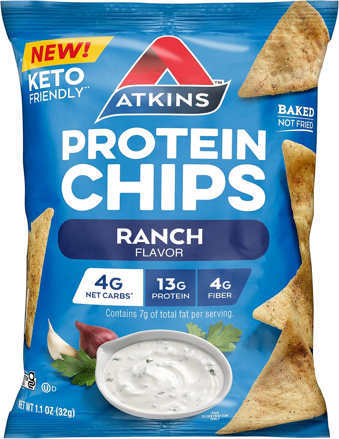 Atkins Ranch Protein Chips, 4G Net Carbs, 13G Protein, Gluten Free, Low Glycemic, Keto Friendly, 12 Count