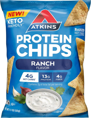 Atkins Ranch Protein Chips, 4G Net Carbs, 13G Protein, Gluten Free, Low Glycemic, Keto Friendly, 12 Count