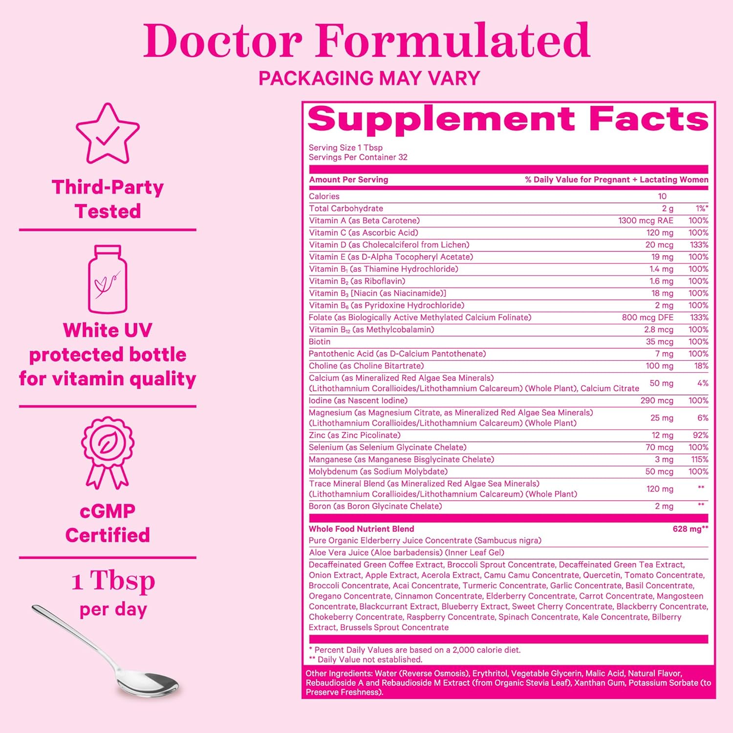 Pink Stork Liquid Prenatal + Postnatal Multivitamin for Women - Organic Food Blend & 18 Vitamins for Pregnant and Postpartum Breastfeeding Moms - Morning Sickness Support - 32 Servings : Health & Household
