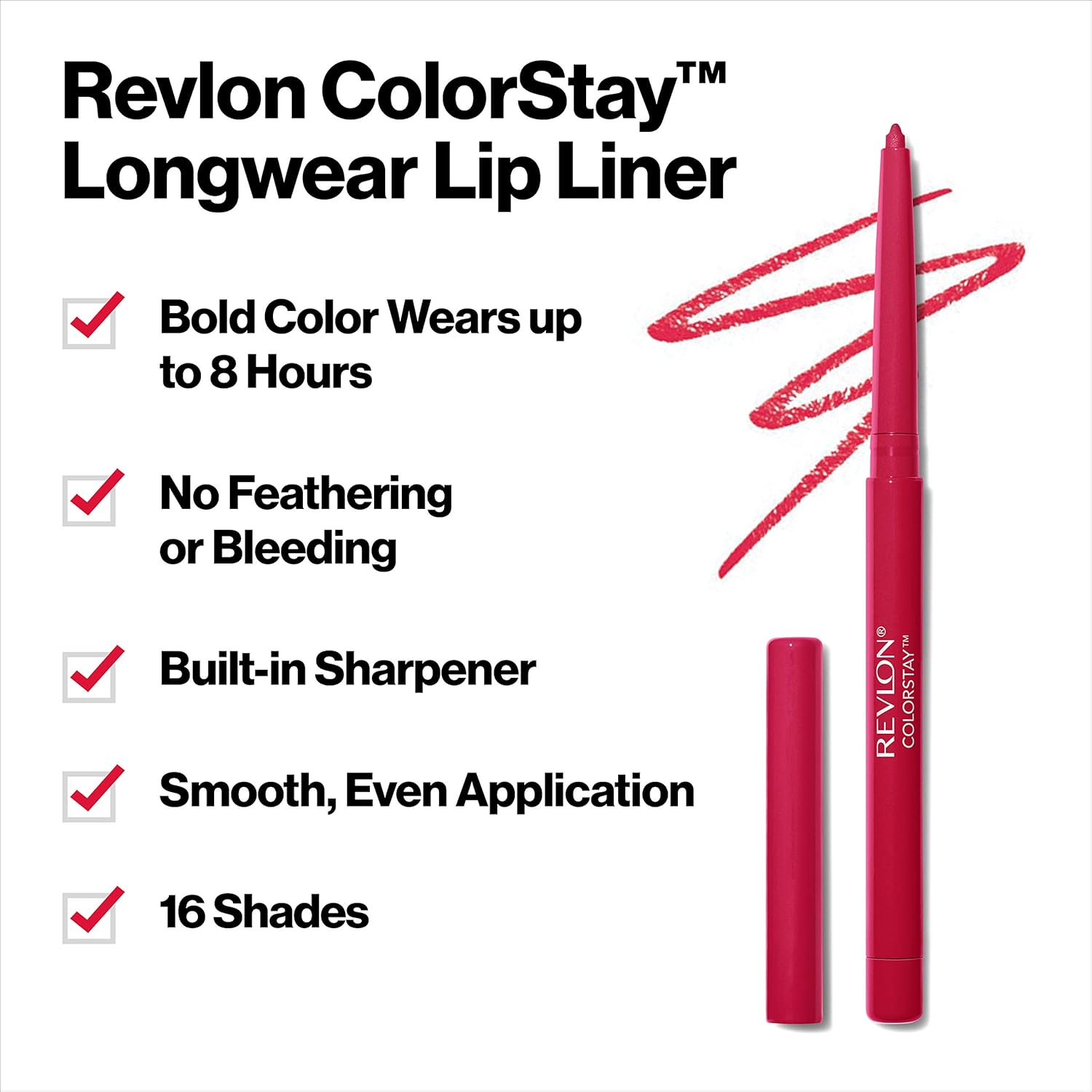 Revlon Lip Liner, Colorstay Lip Makeup with Built-in-Sharpener, Longwear Rich Lip Colors, Smooth Application, 630 Nude, 0.01 oz : Beauty & Personal Care