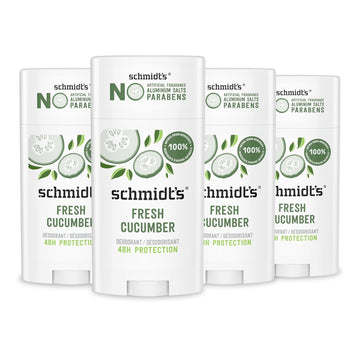 Schmidt'S Aluminum-Free Vegan Deodorant Fresh Cucumber 4 Count For Women And Men, With 24 Hour Odor Protection, Natural Ingredients, Cruelty-Free, 2.65 Oz