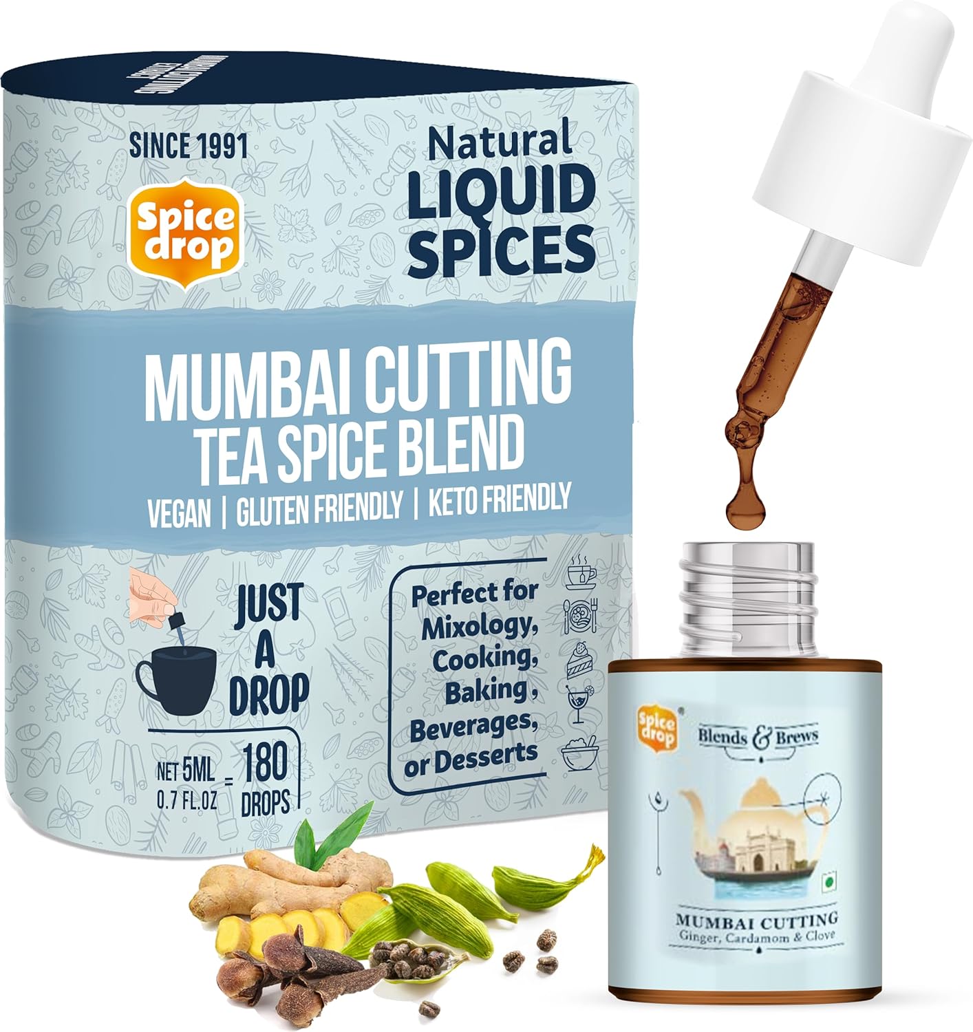 Spice Drop Chai Masala Extract | Rich Aroma | Indian Spices Extract | No Added Color Or Preservative | Unsweetened | Non-Gmo | Vegan | Gluten Free | 0.17 Oz | Upto 180 Cups | Pack Of 1