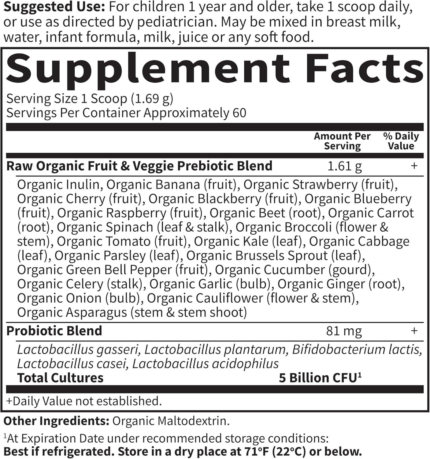 Garden Of Life | Raw Probiotics Kids | 5 Billion Cfu Promotes Digestive & Immune Health* | Mild Banana Taste | 3.57 Oz Powder