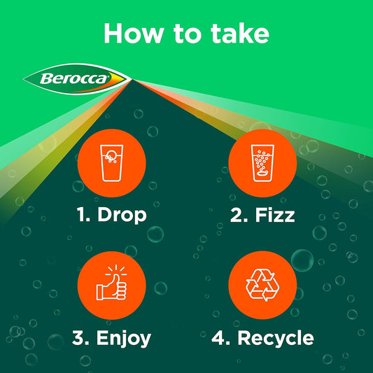 Berocca Boost Effervescent Tablets With Guarana, Caffeine And Vitamin B12, Also Contains Vitamin C And Magnesium, 1 Pack Of 20-3 Weeks Supply