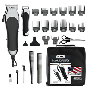 Wahl Clipper Usa Deluxe Corded Chrome Pro, Complete Hair And Trimming Kit, Includes Corded Clipper, Cordless Battery Trimmer, And Styling Shears, For A Cut Every Time - Model 79524-5201M