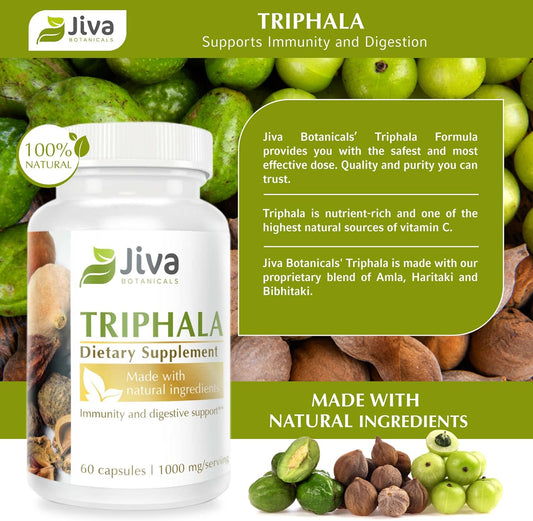 Triphala Supplement - Organic Triphala Capsules Made with Amalaki, Bibhitaki and Haritaki Powder - Triphala Powder Extracts Capsules for Digestive & Immune System - 60 Vegan Capsules