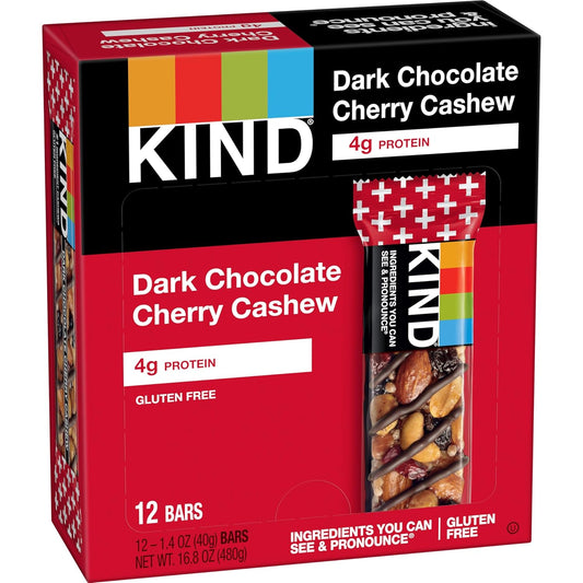 Kind Bars, Dark Chocolate Cherry Cashew, Healthy Snacks, Gluten Free, 12 Count