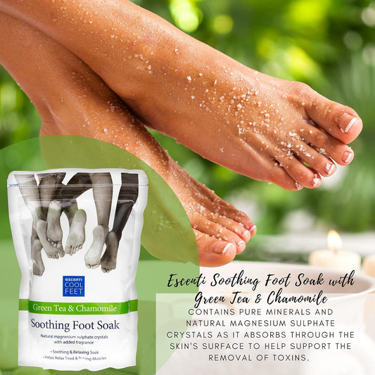Escenti Cool Feet Soothing Foot Soak With Green Tea & Chamomile And Escenti Softening Foot Lotion 150Ml | Foot Softener Set For Dry Skin | Helps Relax Tired Muscles