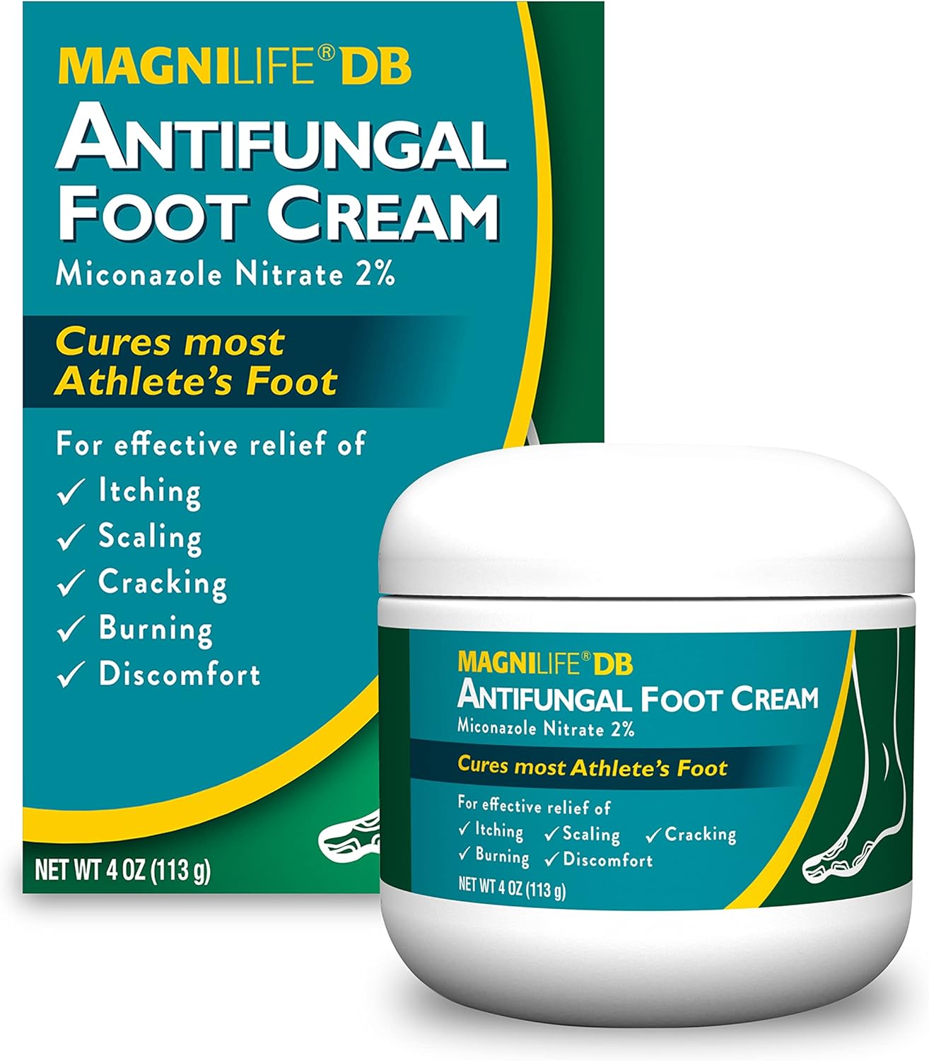 Magnilife Db Antifungal Foot Cream, Soothing Fast-Acting Relief Of Itching, Scaling, Cracking, Burning & Discomfort - Natural Moisturizing Anti-Fungal Cream With Miconazole Nitrate 2% - 4 Oz