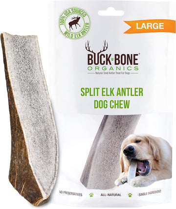 Buck Bone Organics Dog Chews, Elk Antlers for Dogs, Long Lasting Dog Bones for Aggressive Chewers, All Natural, No Preservatives, Wild Shed in The USA (Large)