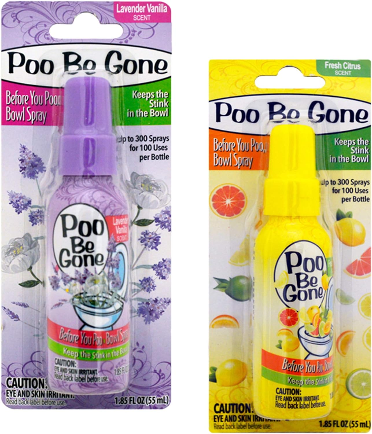 4 Pack of Poo Be Gone Stinky Bowl Toilet Perfume Spray, Lavender Vanilla and Fresh Citrus Scent Air Freshener Toilet Odor Inhibitor 1.85oz Bottles : Health & Household