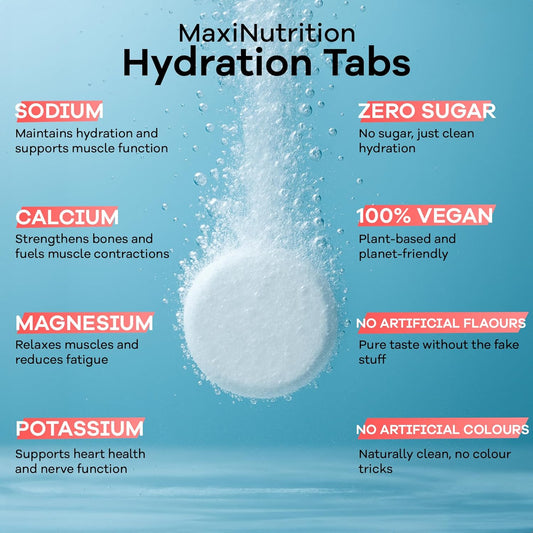 Maxinutrition Hydration Tabs, Lemon Lime, Zero Sugar| Effervescent Electrolyte Tablets| For Improved Hydration And Recovery | Suitable For Vegans And Vegetarians | 6 X10 Tablets (6 Pack)
