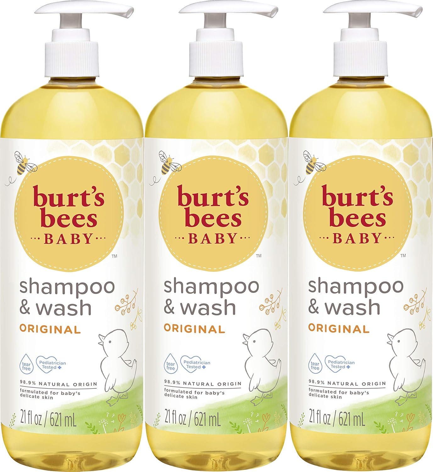 Burt'S Bees Baby Shampoo And Wash Set, 2-In-1 Natural Origin Plant Based Formula For Sensitive Skin, Original Fresh Scent, Tear-Free, Paraben Free, Pediatrician Tested, 3 Bottles 63 Oz (21 Oz 3-Pack)