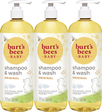 Burt'S Bees Baby Shampoo And Wash Set, 2-In-1 Natural Origin Plant Based Formula For Sensitive Skin, Original Fresh Scent, Tear-Free, Paraben Free, Pediatrician Tested, 3 Bottles 63 Oz (21 Oz 3-Pack)