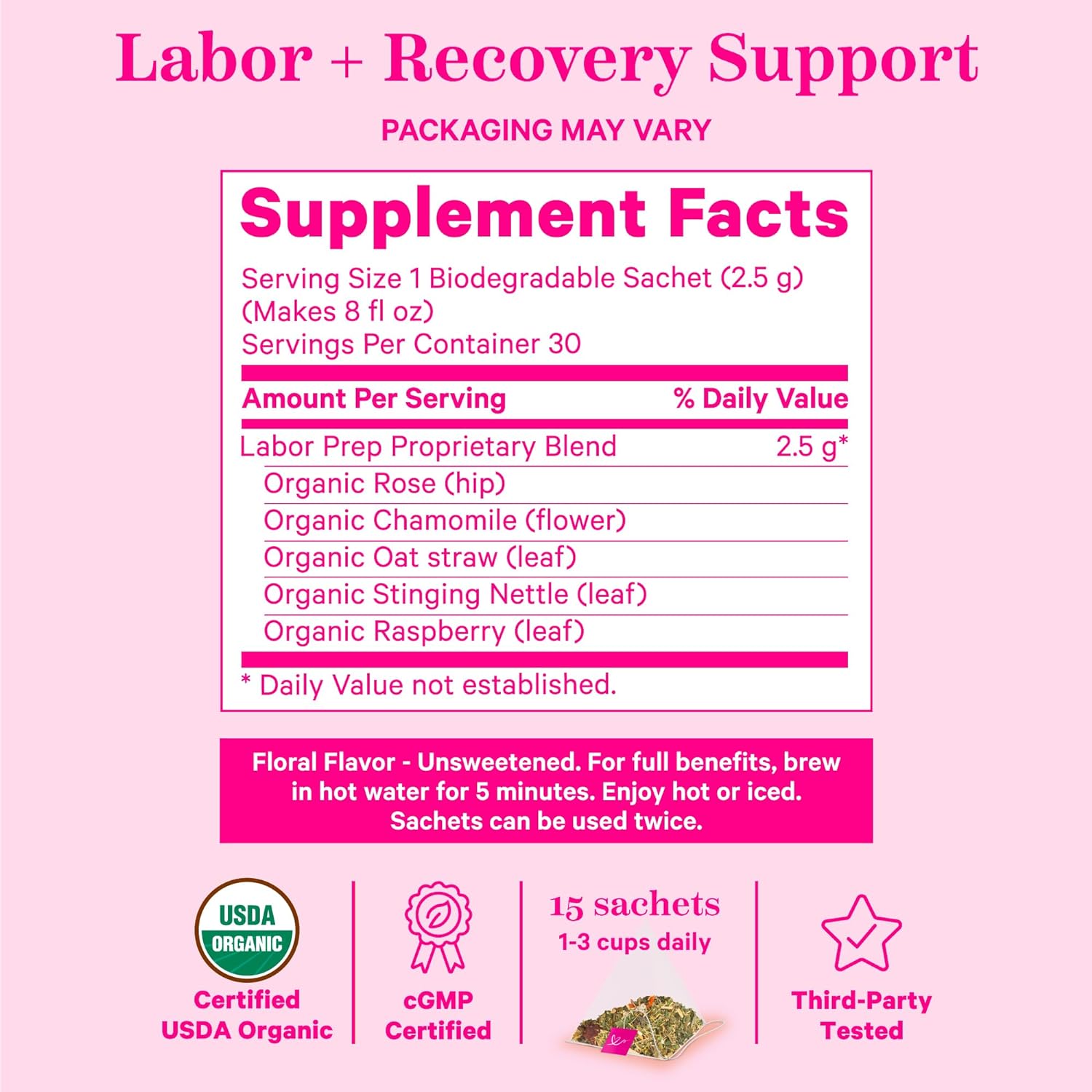 Pink Stork Organic Labor Prep Tea - Red Raspberry Leaf Tea with Chamomile and Rosehip, Pregnancy Must Haves, Postpartum Essentials, Third Trimester Pregnancy Tea - 15 Sachets : Grocery & Gourmet Food