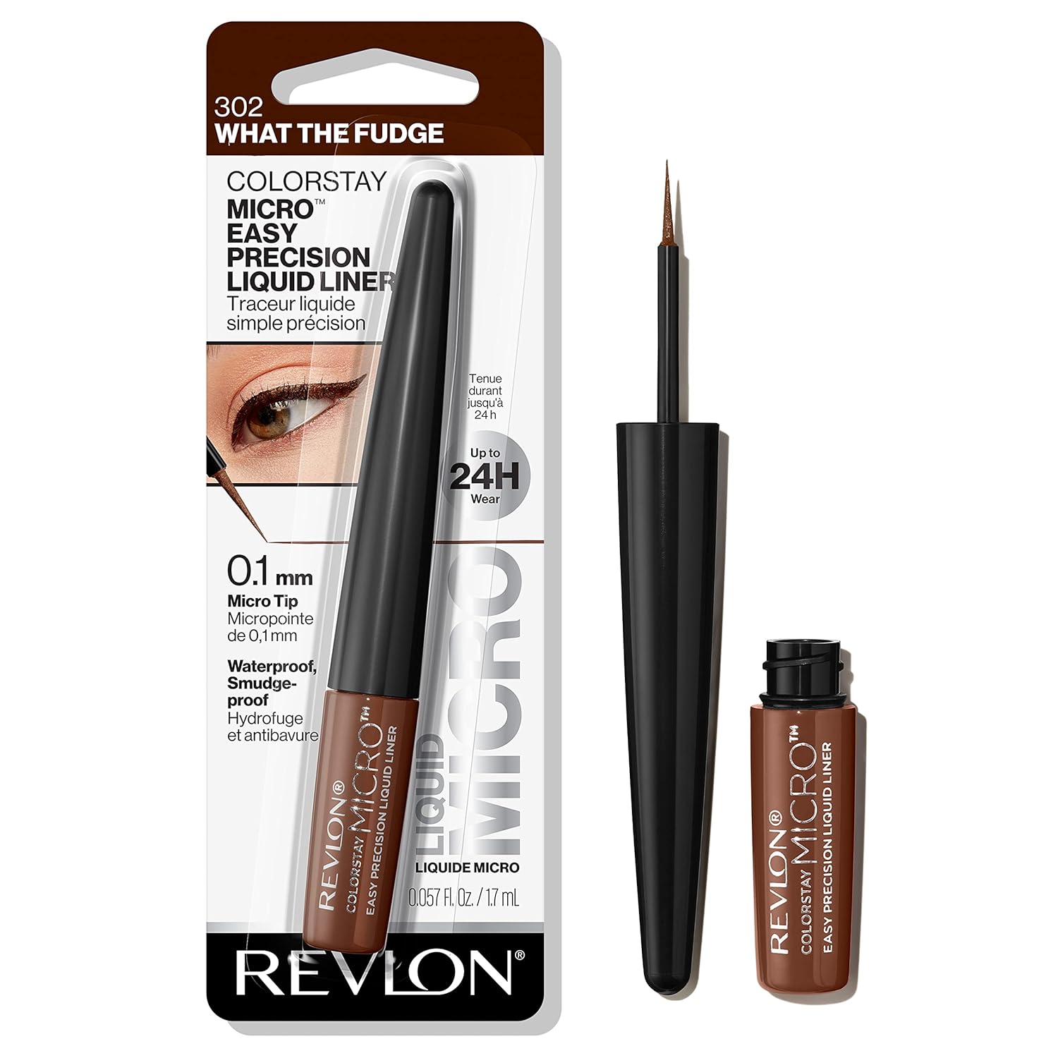 Revlon Colorstay Micro Easy Precision Liquid Eyeliner, Waterproof, Smudgeproof, Longwearing With Micro Felt Tip, 302 What The Fudge, 0.057 Fl. Oz