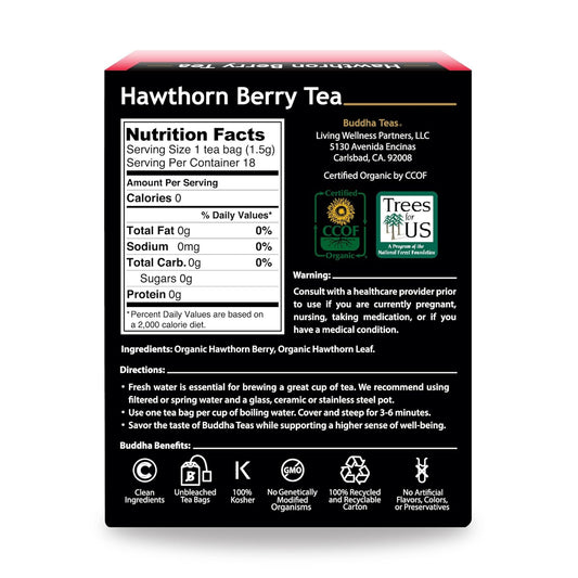 Buddha Teas Organic Hawthorn Berry Tea - Ou Kosher, Usda Organic, Ccof Organic, 18 Bleach-Free Tea Bags