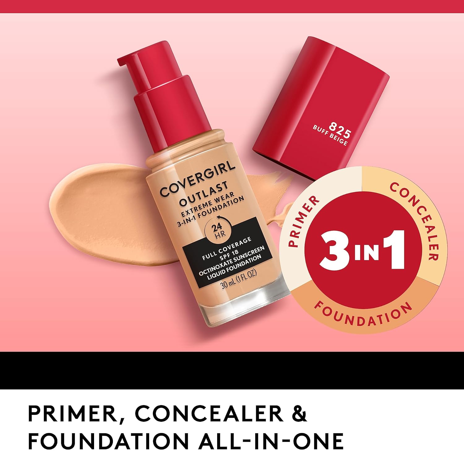 Covergirl Outlast Extreme Wear 3-In-1 Full Coverage Liquid Foundation, Spf 18 Sunscreen, Warm Beige, 1 Fl. Oz. : Beauty & Personal Care