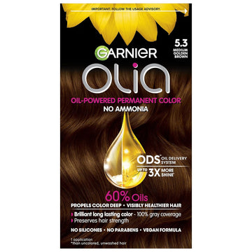 Garnier Hair Color Olia Ammonia-Free Brilliant Color Oil-Rich Permanent Hair Dye, 5.3 Medium Golden Brown, 2 Count (Packaging May Vary)