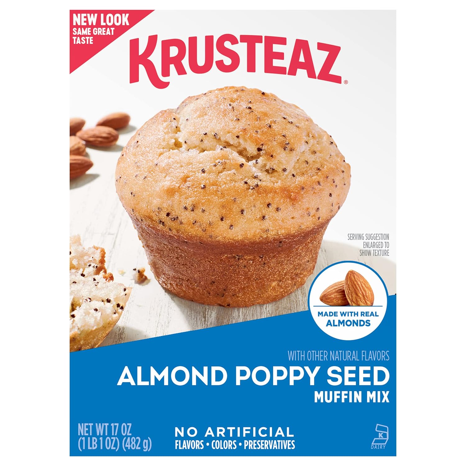 Krusteaz Almond Poppy Seed Muffin Mix, Made with Real Almonds, Baking Mix, No Artifical Flavors, No Artifical Colors, and No Artifical Preservatives, 17-ounce Boxes (Pack of 12)