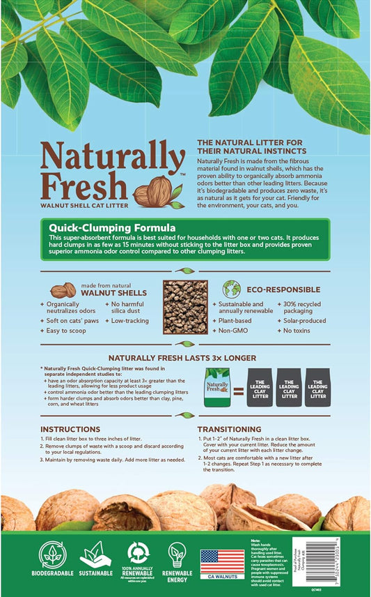 Naturally Fresh Cat Litter Made From Walnut Shells, Pellet Non-Clumping, Sustainable, And Upcycled, 26 Lbs
