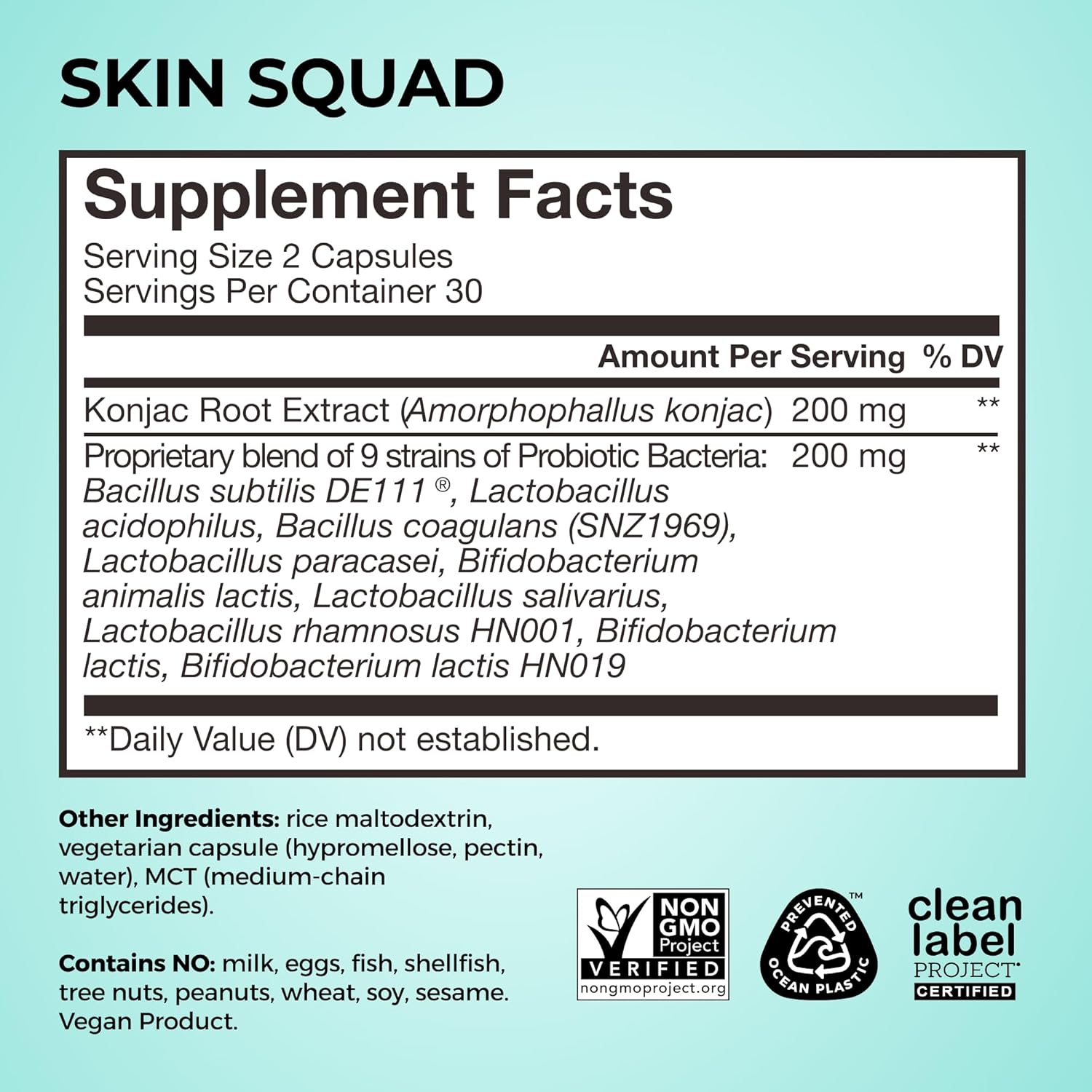 Hum Skin Squad - Probiotic Supplement For Clear Skin & Gut Health - Microbiome Probiotics For Breakouts (60-Count) : Health & Household