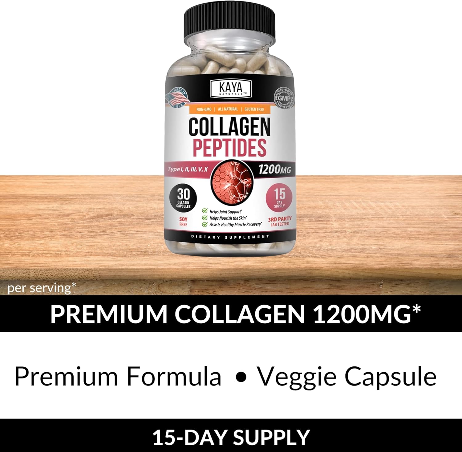 Kaya Naturals Multi Collagen Peptides Complex Powder For Women And Men, Types I, Ii, Iii, V & X | 60 Count Capsules : Health & Household