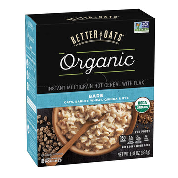 Better Oats Bare Organic Multigrain Hot Cereal Packets, Instant Multigrain Hot Cereal Packets, Thick and Hearty Texture, Ready in 2 Minutes, Pack of 6, 11.8 OZ Pack