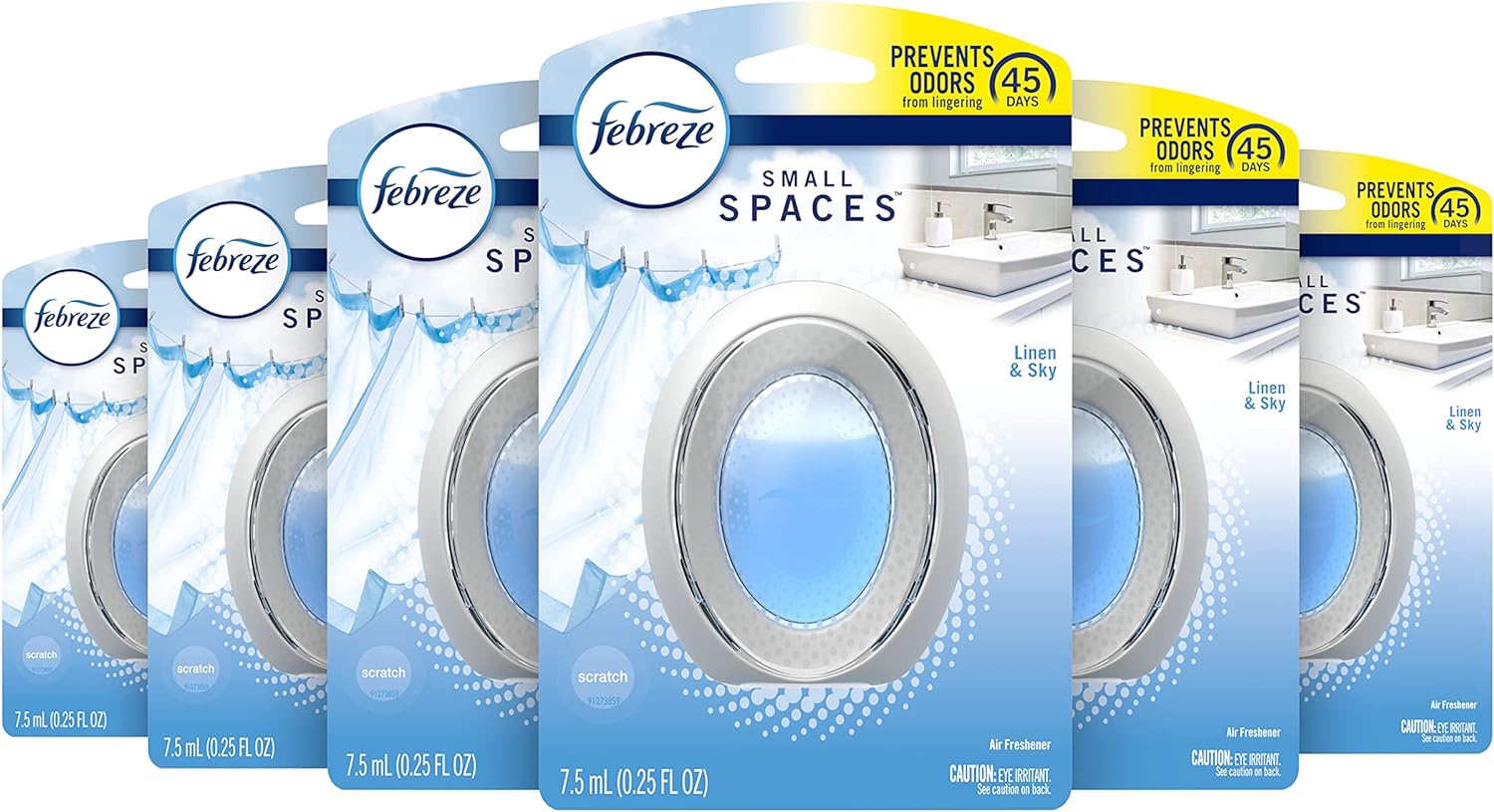 Febreze Small Spaces Air Freshener, Odor Eliminator, Linen & Sky (Pack of 6)