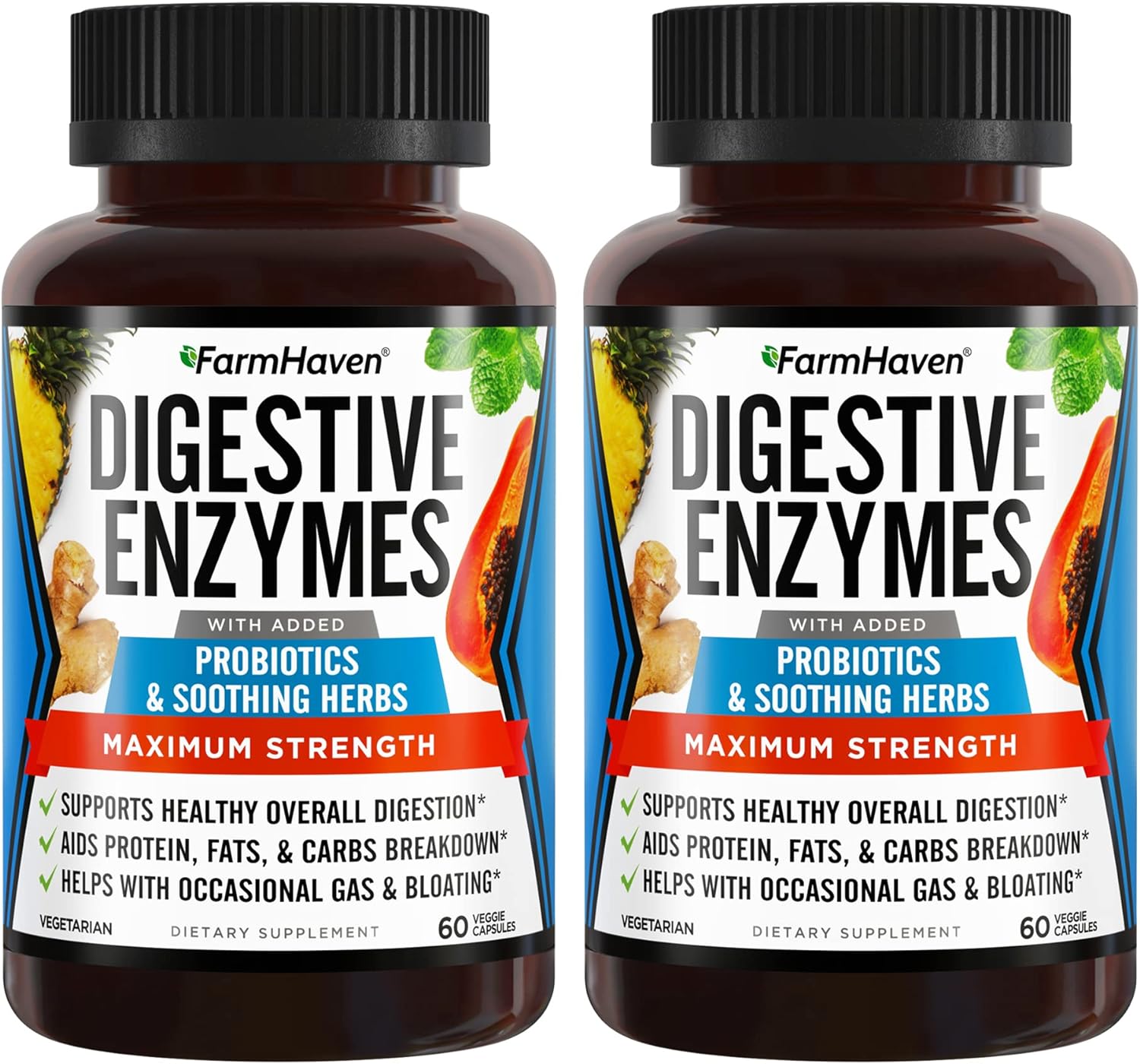 FarmHaven Digestive Enzymes with 18 Probiotics & Herbs | Papaya, Bromelain, Protease & More for Lactose Absorption & Better Digestion | Helps Bloating, Gas, Constipation | Vegetarian, 120 Capsules