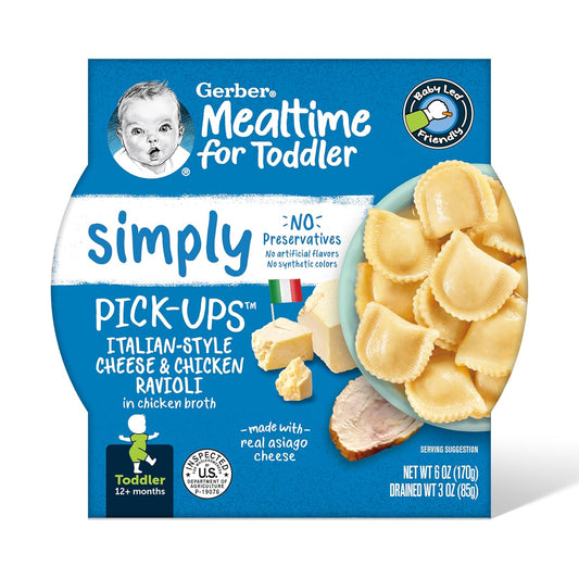 Gerber Toddler Food, Pick-Ups, Italian-Style Chicken & Cheese Ravioli, Baby Food, Simply No Preservatives, 6 Ounce (Pack Of 8)