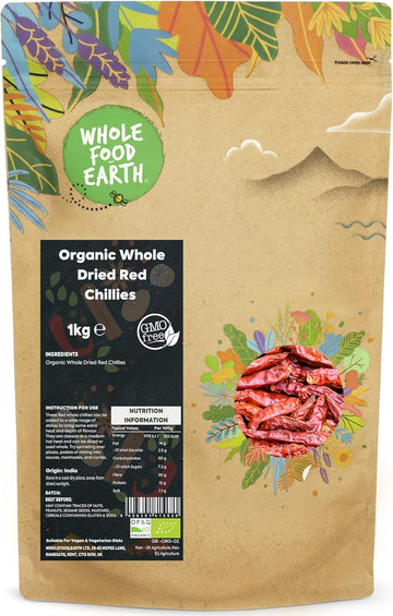 Wholefood Earth Organic Whole Dried Red Chillies 250 G | Gmo Free | Certified Organic