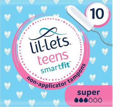 Lil-Lets Teens Non-Applicator Super Tampons X 70, 7 Packs of 10, Medium to Heavy Flow, 3 Droplets, Plant-Based, SmartFit™ Non-App Tampon