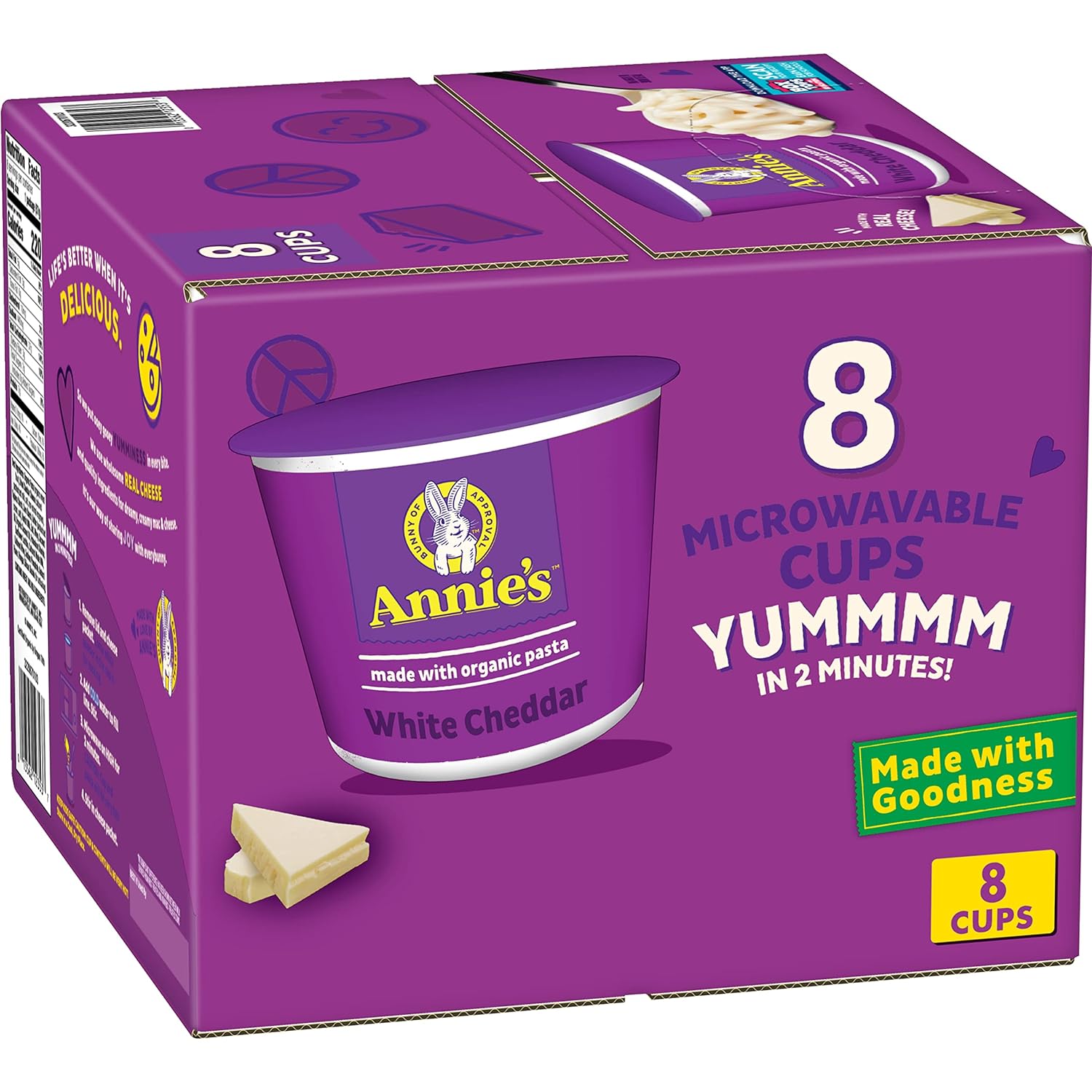 Annie'S White Cheddar Microwave Mac & Cheese With Organic Pasta, 8 Ct, 2.01 Oz Cups