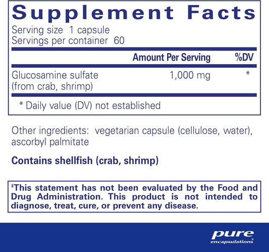 Pure Encapsulations Glucosamine Sulfate 1,000 Mg | Supplement For Joint Support And Mobility, Cartilage Health, And Connective Tissue* | 60 Capsules