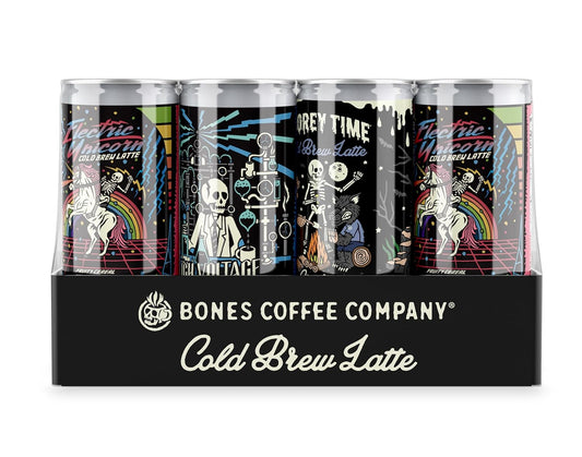 Bones Coffee Company Cold Brew Latte Variety Pack Flavored Coffee | 100% Ready To Drink Cold Brew Coffee Can | Variety Flavors in Cans | 11 Fl Oz Can (12 Pack)