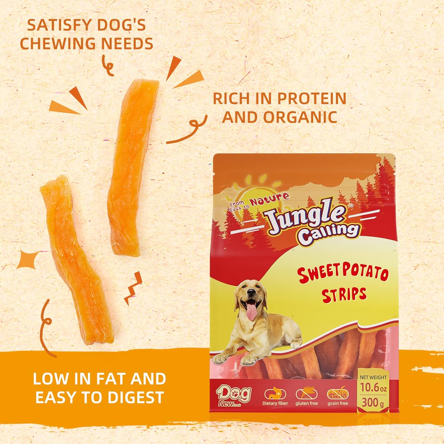 Jungle Calling Dog Treats, Sweet Potato Dog Treats, Natural Sweet Potato Chews for Dogs, Low Fat Dog Treats, Healthy Dog Training Treats, 10.6 oz : Pet Supplies