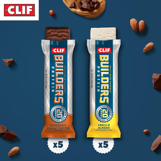 Clif Builders - Chocolate Peanut Butter And Vanilla Almond Flavor - Variety Pack - Plant Based Protein Bars - Gluten Free - Non-Gmo - Low Glycemic - 20G Protein - 2.4 Oz. (10 Count)