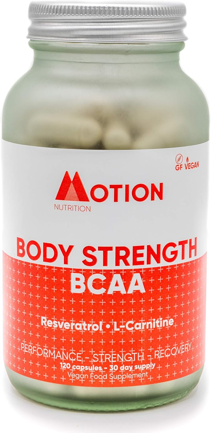 Motion Nutrition Body Strength Bcaa – High Performance Bcaa Capsules With Resveratrol And L-Carnitine – Strength And Recovery - Vegan/Anti-Oxidant Rich (120 Capsules)