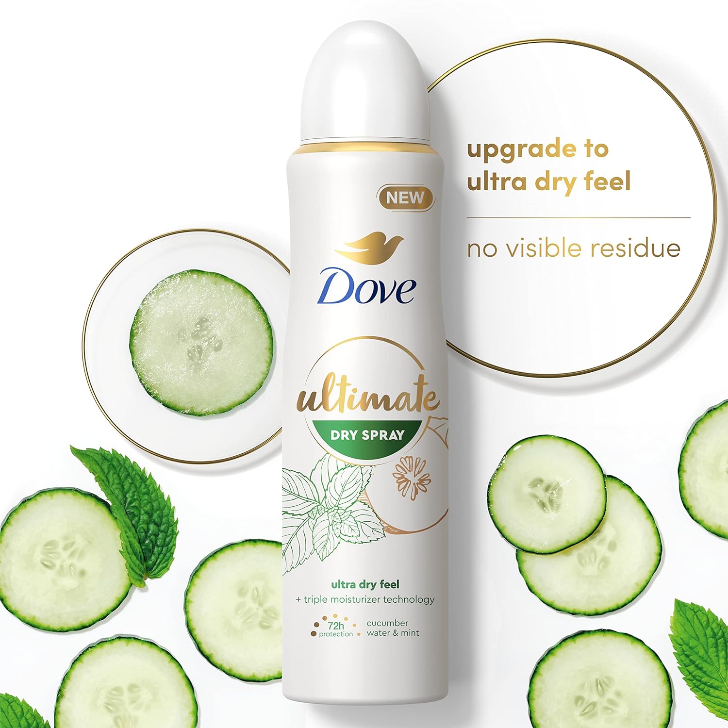 Dove Ultimate Dry Spray Antiperspirant Cucumber Water And Mint 2 Count For 72-Hour Sweat And Odor Protection With Triple Moisturizer Technology 3.8oz : Beauty & Personal Care