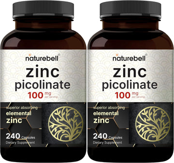 Naturebell Zinc Picolinate 100Mg, 480 Count Capsules - Supports Immune System And Enzyme Function