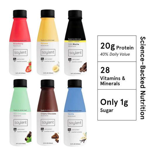 Soylent Meal Replacement Shake, Sampler Pack, Contains 20G Complete Vegan Protein, Ready-To-Drink, 14Oz, 12 Pack