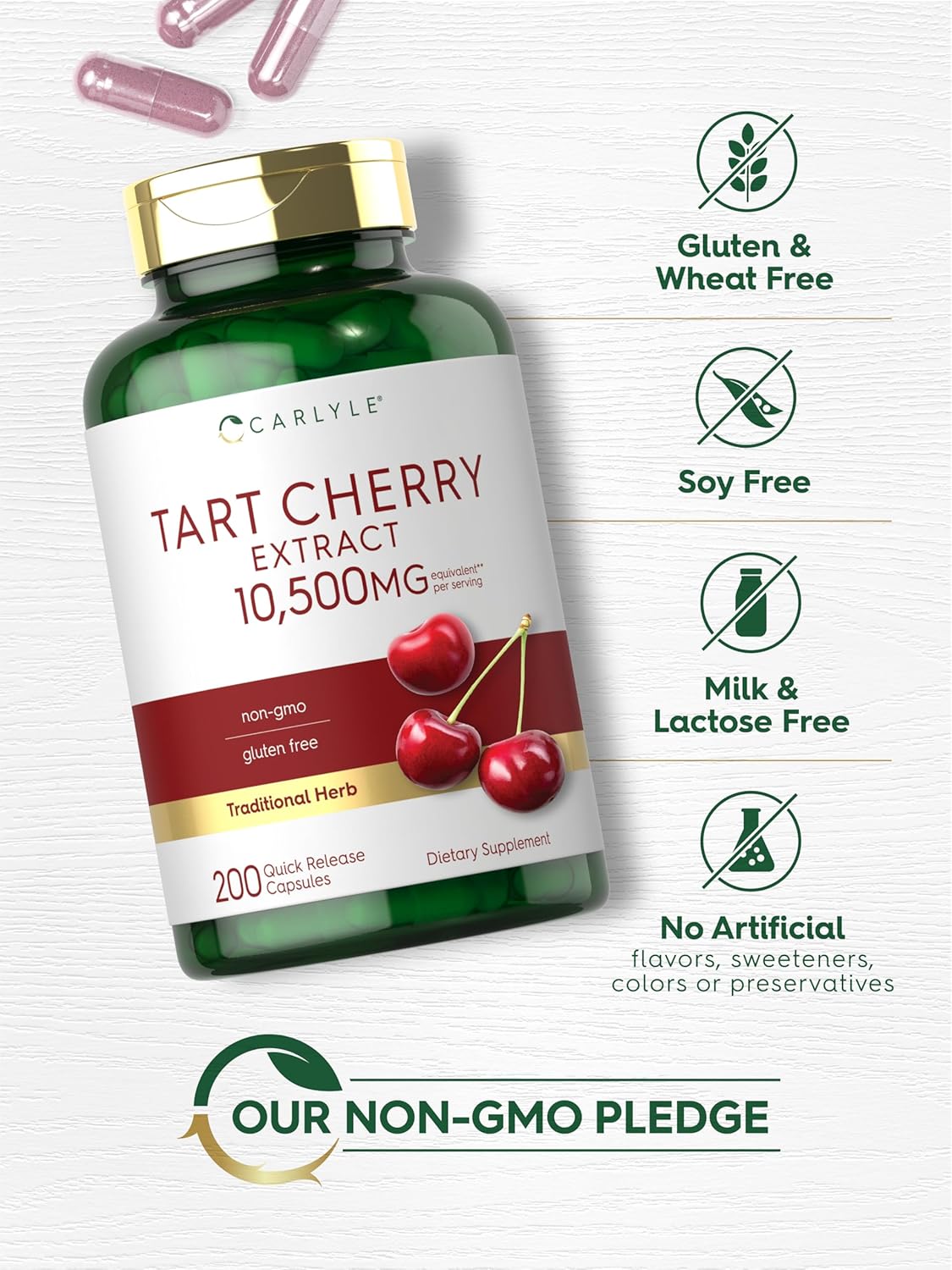 Carlyle Tart Cherry Capsules | 10,500mg | 200 Pills | Max Potency | Non-GMO, Gluten Free | Tart Cherry Juice Extract : Health & Household