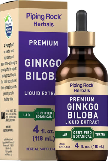 Piping Rock Ginkgo Biloba Supplements | 4 fl oz | Premium Liquid Herbal Extract | Certified Botanical | Non GMO, Gluten Free