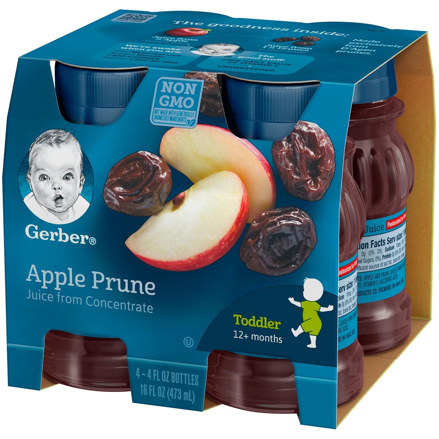Gerber Juice, Apple Prune, 4-Ct, 16 Oz (Pack Of 6)